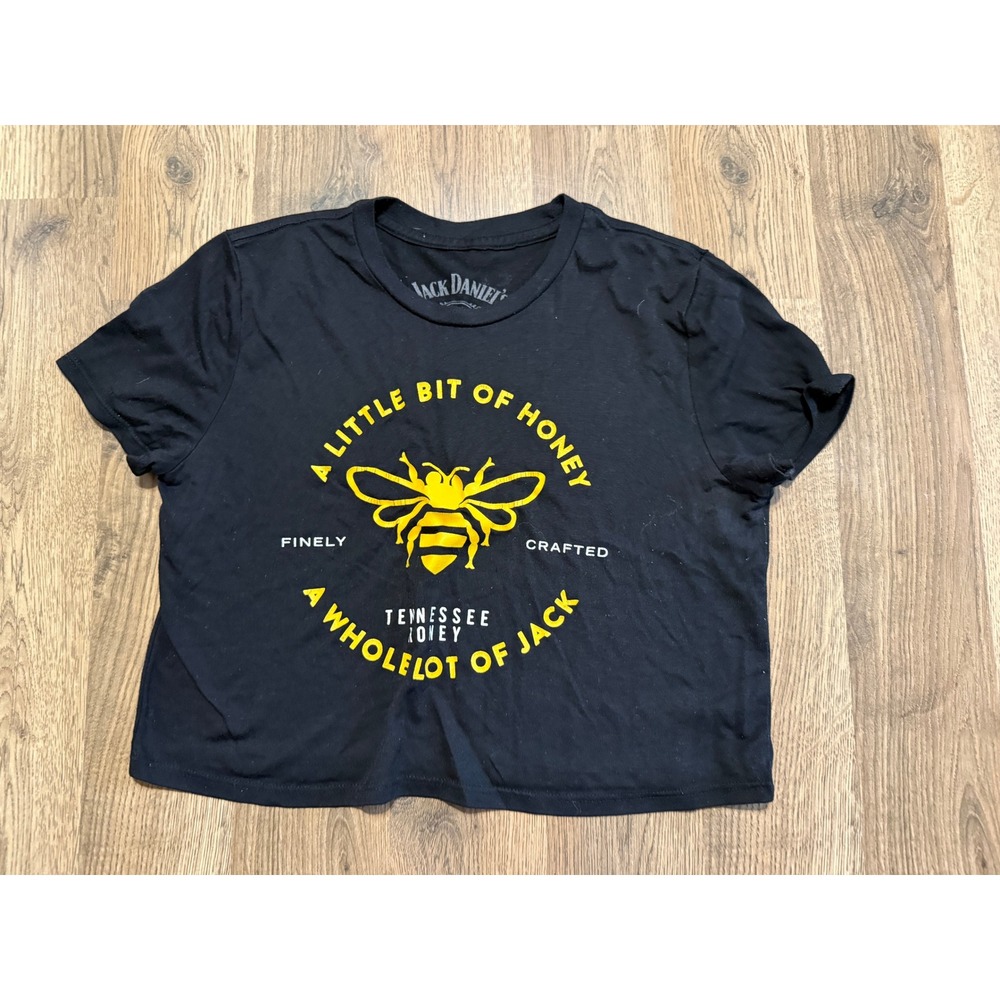 Jack Daniel's Tennessee Honey Crop Top Womens Small Black Adult Bee Graphic Exc